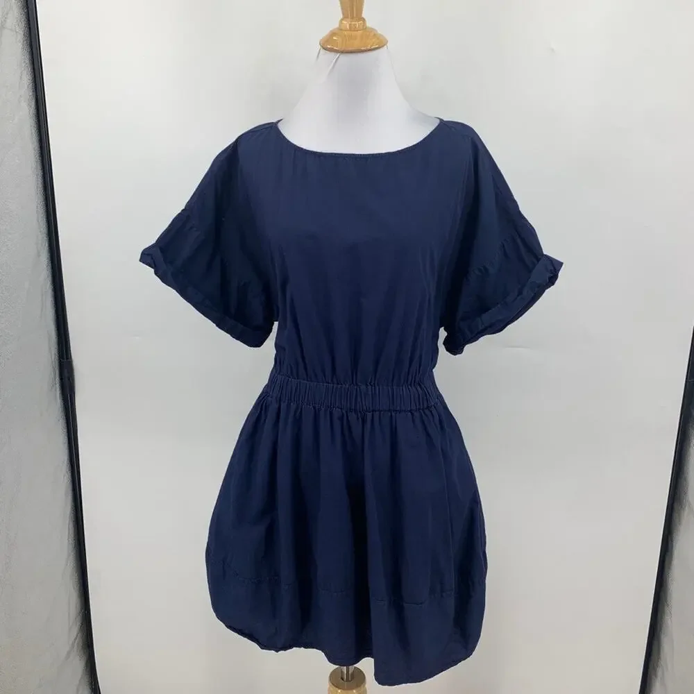 Free People Dress Women S Small Navy Cuffed Short Sleeve Keyhole Back Lined Mini